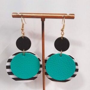 Layered Black & White Stripes with Aqua Drop Earrings